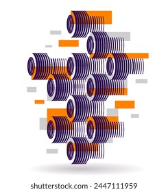 Cylinders pattern vector abstract 3D isometric background, geometric wallpaper with rhythmic structure, construction theme, creative design.