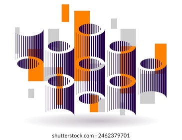 Cylinders pattern vector abstract 3D isometric background, geometric wallpaper with rhythmic structure, construction theme, creative design.