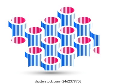 Cylinders pattern vector abstract 3D isometric background, geometric wallpaper with rhythmic structure, construction theme, creative design.