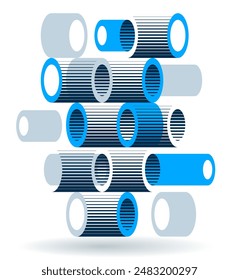 Cylinders pattern vector abstract 3D isometric background, geometric wallpaper with rhythmic structure, construction theme, creative design.