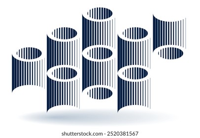 Cylinders pattern vector abstract 3D isometric background, geometric wallpaper with rhythmic structure, construction theme, creative design.