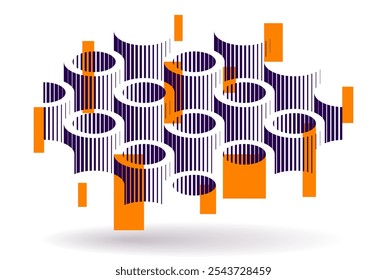 Cylinders pattern vector abstract 3D isometric background, geometric wallpaper with rhythmic structure, construction theme, creative design.