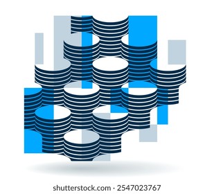 Cylinders pattern vector abstract 3D isometric background, geometric wallpaper with rhythmic structure, construction theme, creative design.