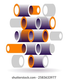 Cylinders pattern vector abstract 3D isometric background, geometric wallpaper with rhythmic structure, construction theme, creative design.