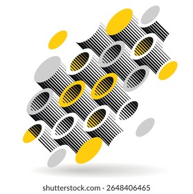 Cylinders pattern vector abstract 3D isometric background, geometric wallpaper with rhythmic structure, construction theme, creative design.