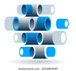 Cylinders pattern vector abstract 3D isometric background, geometric wallpaper with rhythmic structure, construction theme, creative design.