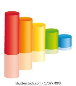 Cylindrical bars diagram. Decrease vector icon. From red to blue bar.