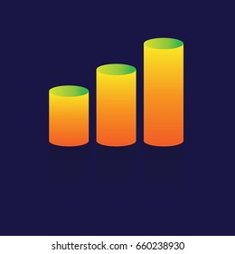 Cylindrical bars diagram. Increase icon, vector illustration. Flat design style on blue background. colorful. logo. Symbol