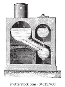 Cylindrical boiler burners Farcot lateral system, vintage engraved illustration. Industrial encyclopedia E.-O. Lami - 1875.
