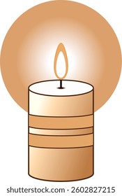 Cylindrical Candle with Soft Brown Hues and Radiant Flame, Surrounded by a Subtle Circular Glow