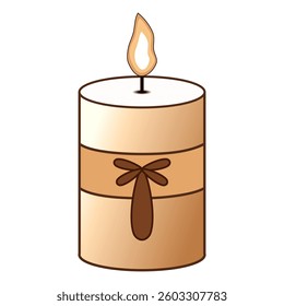 Cylindrical candle with a stylish bow, featuring warm gradient tones and a soft flickering flame on top
