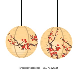 cylindrical circular chinese lanterns, vector illustration.
