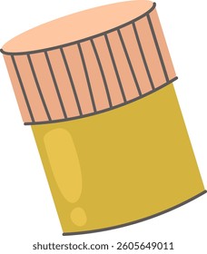 A cylindrical container with a ribbed lid in a minimalist art style. The image depicts a basic container design with clean lines and a smooth finish. Cartoon vector illustration.