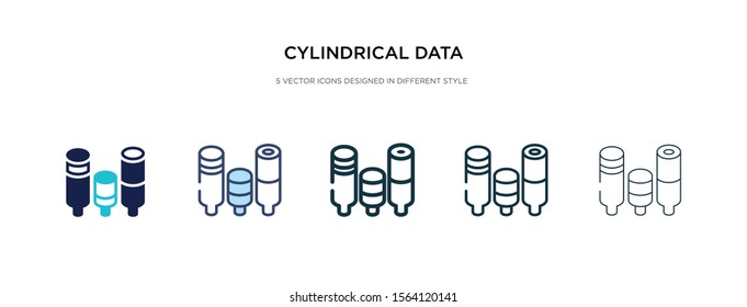 cylindrical data graphic icon in different style vector illustration. two colored and black cylindrical data graphic vector icons designed in filled, outline, line and stroke style can be used for