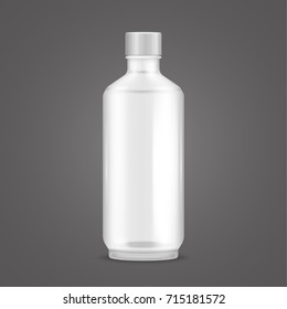 cylindrical glass bottle on gray background / Cylindrical glass bottle