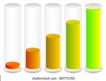 Gráficos cilíndricos para niveles, concepto completo. Indicadores de progreso.