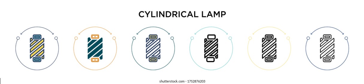 Icono de lámpara cilíndrica en el estilo relleno, delgado, contorno y trazo. Ilustración vectorial de dos iconos vectoriales de lámparas cilíndricas de color y negro se pueden utilizar para móviles, ui, web