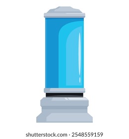 Caja de luz cilíndrica que muestra un anuncio azul vibrante, mejorando la visibilidad y el compromiso urbanos