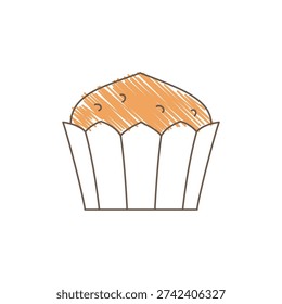 A cylindrical muffin with small drop toppings and slightly wider top simple illustrative sketch with loose lines and light brown beige shading Line art vector illustration