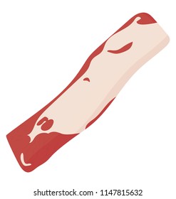 
A cylindrical piece of red meat with white fatty substance on it, depicting beef strip 
