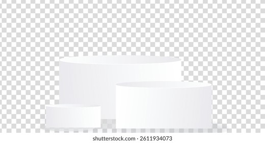 Cylindrical podium of different sizes, round podium, stage. Vector 3D podiums isolated on transparent background