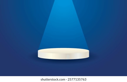 Cylindrical podium with light for displaying products on dark blue color abstract background