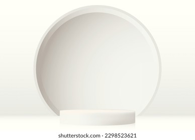Zylinderrealistisches weißes Podium. Weißes leeres Raumkonzept mit halbkreisförmigem Innenelement.Vektor 3d-Formgebung, Produktdarstellung.