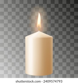 Una vela de cera blanca cilíndrica perfumada para la relajación aislada sobre un fondo transparente. Decoración. Ilustración vectorial 3D realista