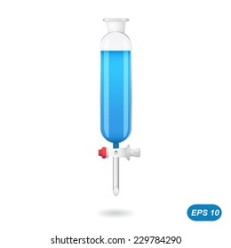 Cylindrical separating funnel, 3d illustration of chemical lab equipment, vector, eps 10