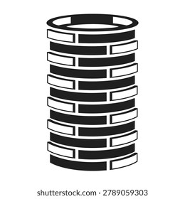 A cylindrical structure made of black and white bricks, abstract background texture