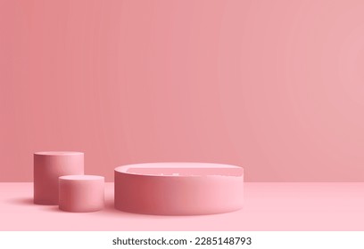 Cylindrical three podiums, realistic podium for advertising and product promotion.