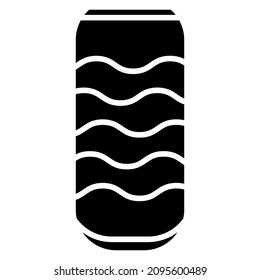 Cylindrical vase with a decor of wavy lines with a semicircular bottom. Vector icon, glyph, isolated