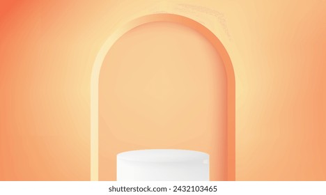 Cylindrical white podium on a background with a frame. Product presentation, layout.
