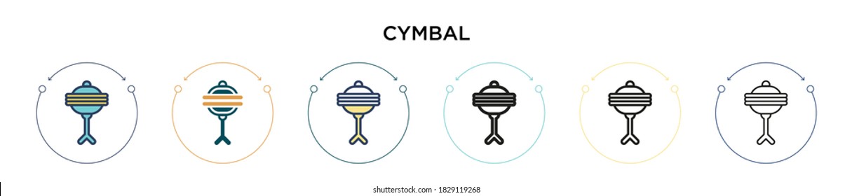 Cymbal icon in filled, thin line, outline and stroke style. Vector illustration of two colored and black cymbal vector icons designs can be used for mobile, ui, web