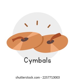 Estilo de dibujos animados de los 'Cymbals clipart'. Simple y lindo Címbalos de bronce instrumentos musicales de percusión asiáticos de ilustración plana vectorial. Instrumento de percusión con un estilo de doodle dibujado a mano. Diseño vectorial de los cilindros