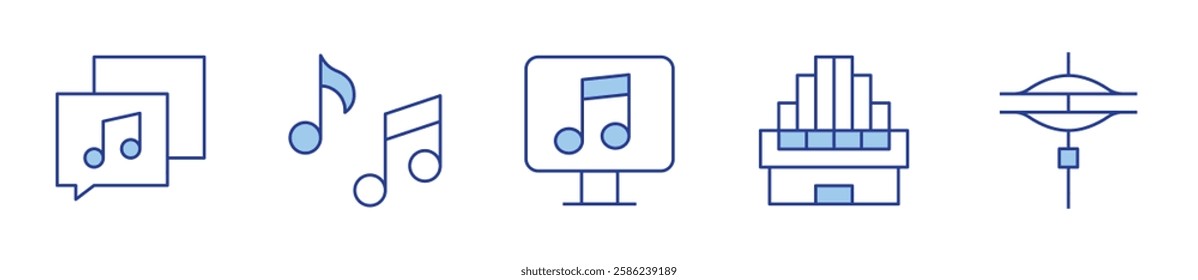 cymbals, music notes, music, organ. Music Icon vector illustration. Line Duotone style. Editable stroke.