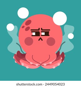 Zynisch Netter Oktopus, der die Seitenaugen beim Falten der Arme eindeckt Doodle Illustration Vektorgrafik Asset