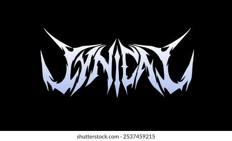 Cynical, typographic logo of the word in a sharp, spiked, and symmetrical style with a dark, intense vibe. Ideal for metal and alternative designs