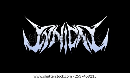 Cynical, typographic logo of the word in a sharp, spiked, and symmetrical style with a dark, intense vibe. Ideal for metal and alternative designs