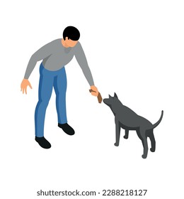Cynologist or master training or playing with dog isometric icon vector illustration