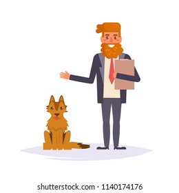 Cynologist Vector. Cartoon. Isolated art on white background. Flat