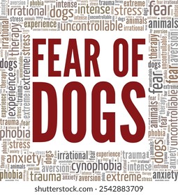 Cynophobia: Fear of Dogs word cloud conceptual design isolated on white background.