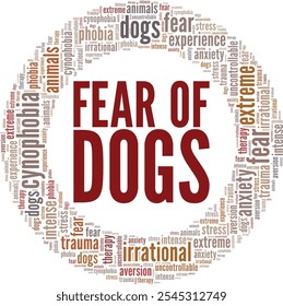 Cynophobia: Fear of Dogs word cloud conceptual design isolated on white background.