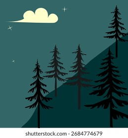 cypress hillside at beautiful evening