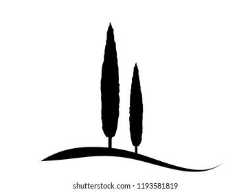 Cypress icon. Simple illustration of cypress vector icon for web. Italian silhouette cypress trees the typical tuscan landscape. Ecology Logo design  Vector isolated or white background 