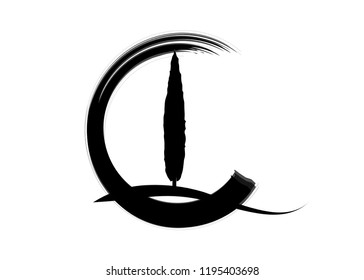 Cypress icon. Simple illustration of cypress vector icon for web. Italian silhouette cypress trees the typical Tuscan landscape. Ecology Organic Farm Logo design  Vector isolated or white background 