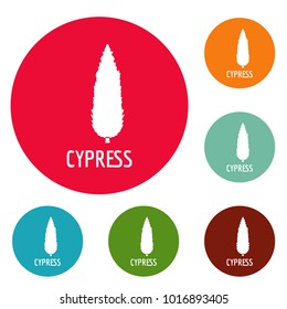Cypress tree icons circle set vector isolated on white background