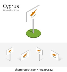 Cyprian flag (Republic of Cyprus), vector set of isometric flat icons, 3D style, different views. 100% editable design elements for banner, website, presentation, infographic, poster, map. Eps 10