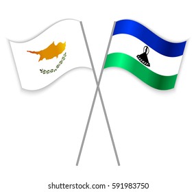 Cypriot and Basotho crossed flags. Cyprus combined with Lesotho isolated on white. Language learning, international business or travel concept.