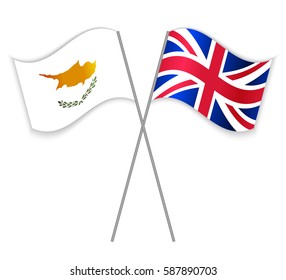 Cypriot and British crossed flags. Cyprus combined with United Kingdom isolated on white. Language learning, international business or travel concept.